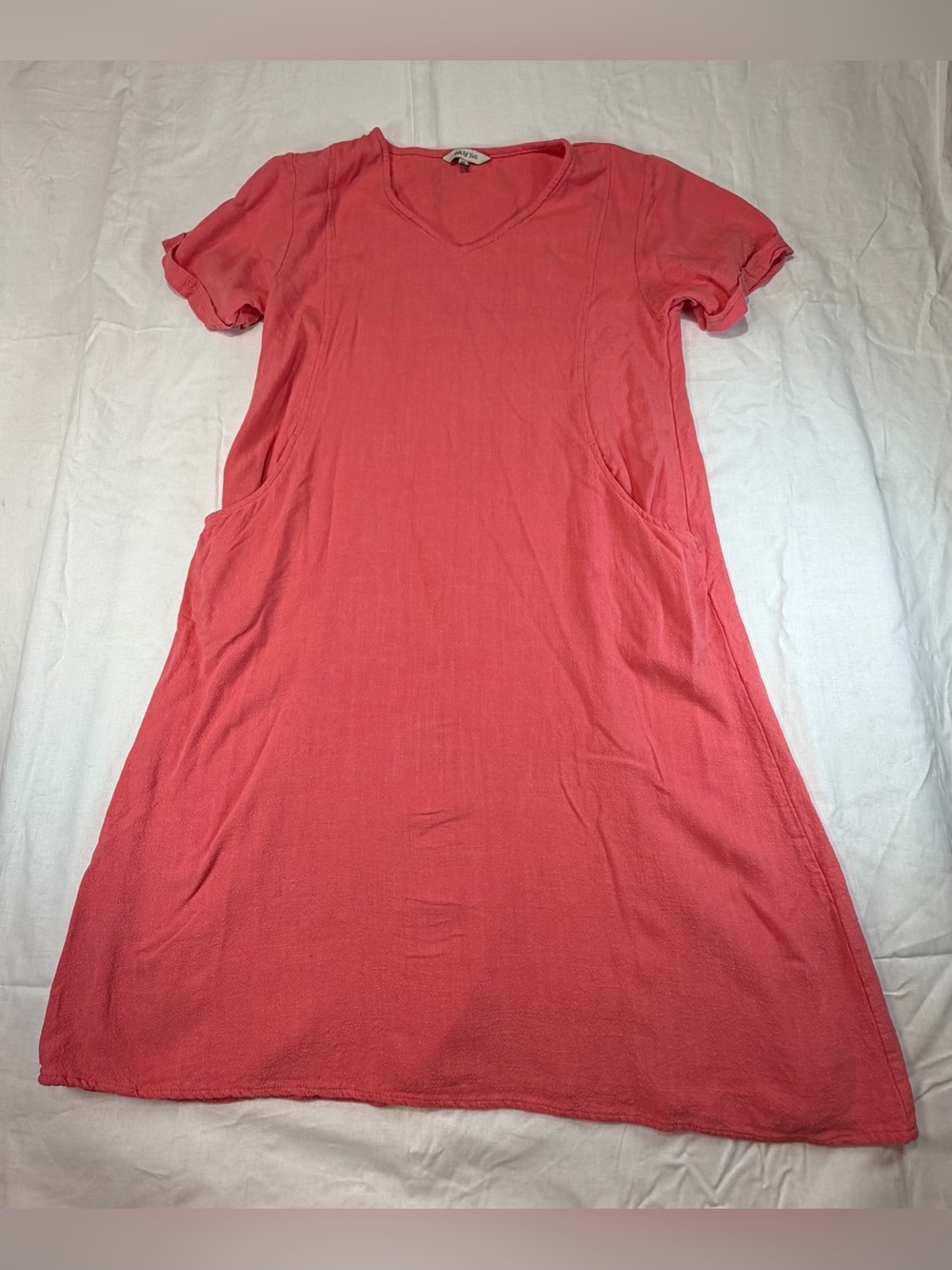 Yak & Yeti Coral Linen Blend Midi Dress